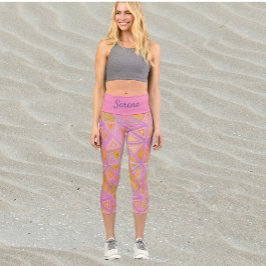 Mod Rosa Lila und gelb geometrisch Capri Leggings