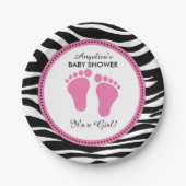 Mod-Rosa und Zebra-PapierParty-Teller, Baby-Dusche Pappteller (Vorderseite)