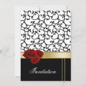 Mod rote Rosen Damask Hochzeit Einladung (Vorderseite)