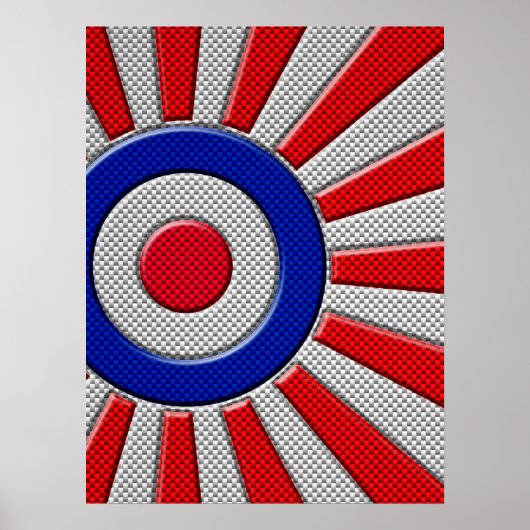 Mod Roundel Asian Sunburst in Carbon Fibre Style Poster (Vorne)