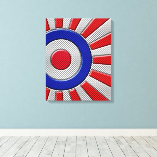 Mod Roundel Sunburst Design im Carbon Fibre Stil Leinwanddruck (Insitu (Holzboden))