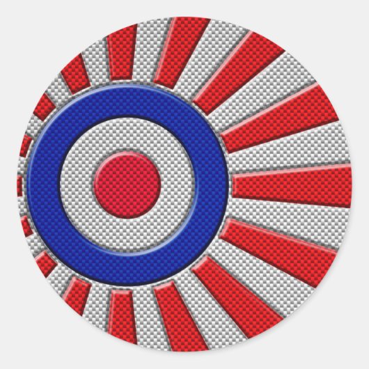 Mod Roundel Sunburst Design im Carbon Fibre Stil Runder Aufkleber (Vorderseite)