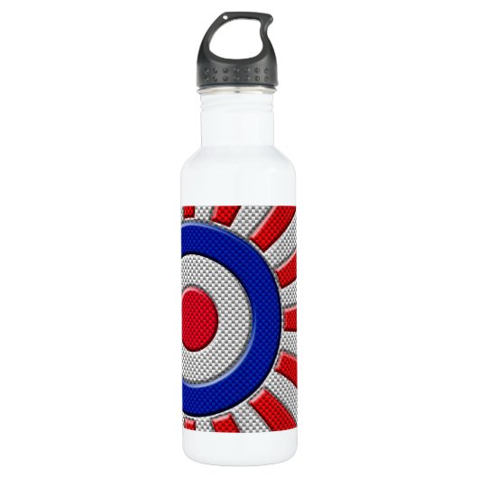 Mod Roundel Sunburst Design im Carbon Fibre Stil Trinkflasche (Vorderseite)