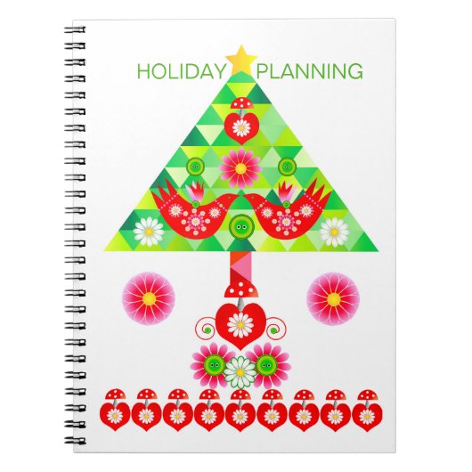Mod Scandi Holiday Bird and Tree Note Book Notizblock (Vorderseite)