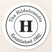 Mod Schwarz-Weiß-Monogramm-Familie Runder Pappuntersetzer (Vorderseite)