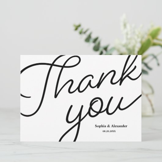 Mod Schwarz-weiß Script Wedding Danke (Stehend Vorderseite)