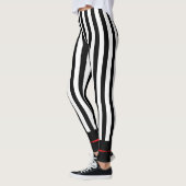 Mod Schwarz-Weiß Streifen mit hellrotem Herzen Leggings (Links)