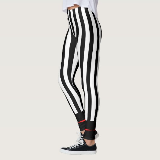 Mod Schwarz-Weiß Streifen mit hellrotem Herzen Leggings (Links)