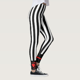 Mod Schwarz-Weiß Streifen mit hellrotem Herzen Leggings