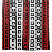 Mod Schwarz-weiße Rote Quadrate Stripmuster Duschvorhang (Vorderseite)