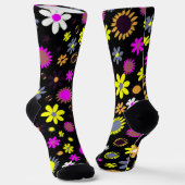 Mod schwarzes Blumenmuster Socken (Gewinkelt)
