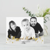 Mod Script Handgeschriebenes Gold-Foto Feiertagskarte (Stehend Vorderseite)