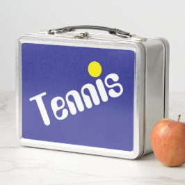 Mod Slant White Yellow TENNIS Text auf Deep Blue Metall Brotdose