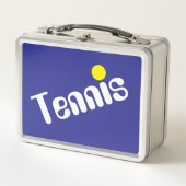 Mod Slant White Yellow TENNIS Text auf Deep Blue Metall Brotdose (Vorderseite)