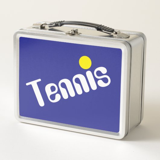 Mod Slant White Yellow TENNIS Text auf Deep Blue Metall Brotdose (Vorderseite)