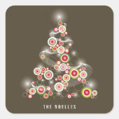 Mod Sparkling Red Circles Abstrakter Weihnachtsbau Quadratischer Aufkleber (Vorderseite)