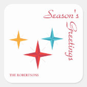 Mod Stars, Mittelalter Moderner Retro Weihnachten Quadratischer Aufkleber (Vorderseite)