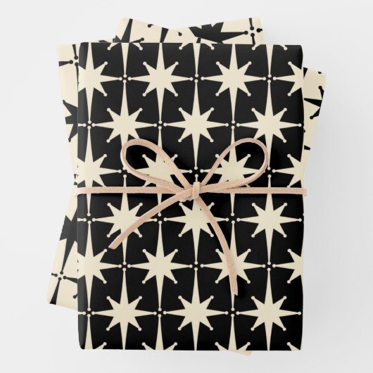 Mod-Sternexplosionen des Atomalters in Creme und B Geschenkpapier Set (Beispiel)