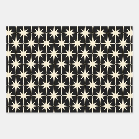 Mod-Sternexplosionen des Atomalters in Creme und B Geschenkpapier Set (Vorderseite)