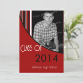 Mod Stripes Graduation Party Einladen in Rot und S Einladung (Stehend Vorderseite)