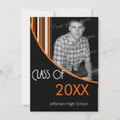 Mod Stripes Graduierungsparty Einladung Orange & B (Vorderseite)