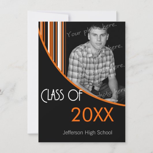Mod Stripes Graduierungsparty Einladung Orange & B (Vorderseite)