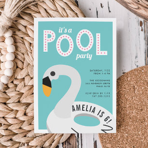 Mod Swan   Pool Party Geburtstagseinladung Einladung
