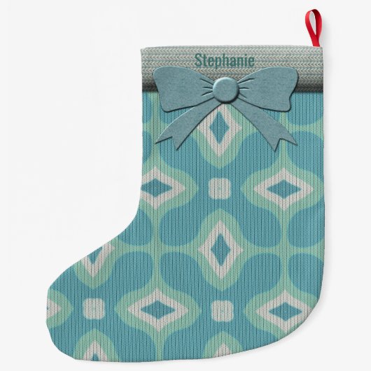 Mod Sweater Pattern der 1960er-Jahre - Matted Aqua Großer Weihnachtsstrumpf (Rückseite)