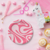 Mod Swirl Retro Modernes Abstraktes Muster Rosa Pappteller (Party)