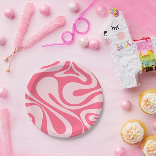 Mod Swirl Retro Modernes Abstraktes Muster Rosa Pappteller (Party)