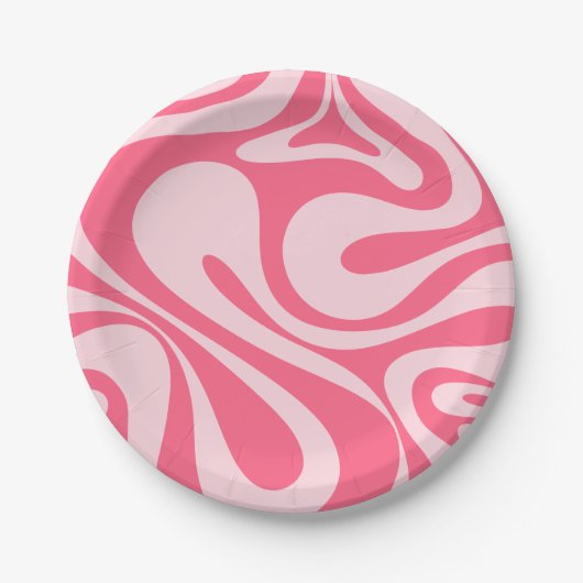 Mod Swirl Retro Modernes Abstraktes Muster Rosa Pappteller (Vorderseite)