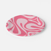 Mod Swirl Retro Modernes Abstraktes Muster Rosa Pappteller (Schrägansicht)