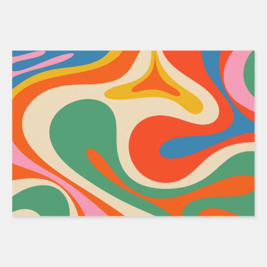 Mod Swirl Retro Trippy Abstraktes Muster Geschenkpapier Set (Vorderseite 3)