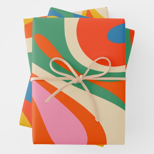Mod Swirl Retro Trippy Abstraktes Muster Geschenkpapier Set (Beispiel)