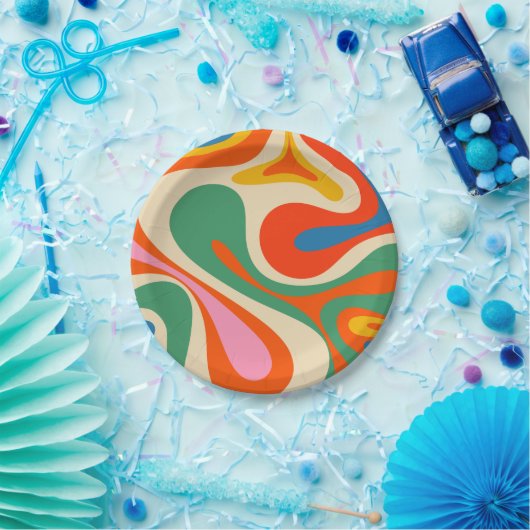 Mod Swirl Retro Trippy Abstraktes Muster Pappteller (Party)