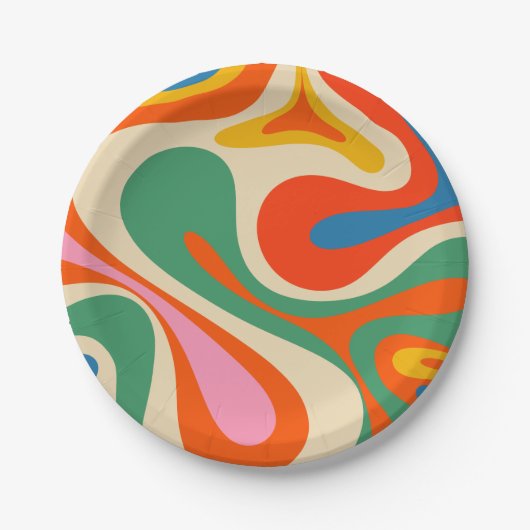Mod Swirl Retro Trippy Abstraktes Muster Pappteller (Vorderseite)