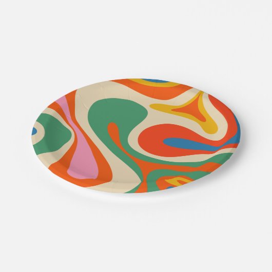 Mod Swirl Retro Trippy Abstraktes Muster Pappteller (Schrägansicht)