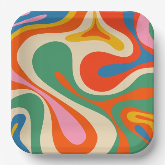 Mod Swirl Retro Trippy Abstraktes Muster Pappteller (Vorderseite)