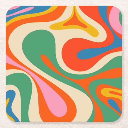 Mod Swirl Retro Trippy Abstraktes Muster Rechteckiger Pappuntersetzer (Vorderseite)