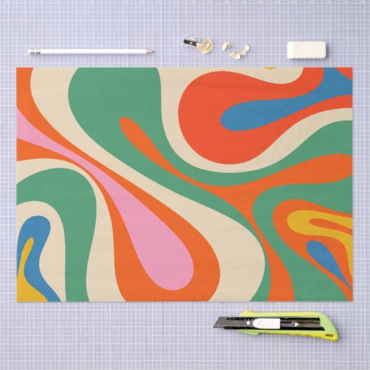 Mod Swirl Retro Trippy Abstraktes Muster Seidenpapier (Handwerk)