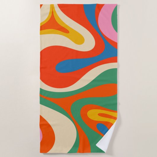 Mod Swirl Retro Trippy Abstraktes Muster Strandtuch (Vorderseite)