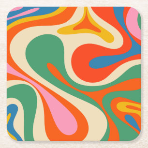 Mod Swirl Retro Trippy Farbige Abstrakte Muster Rechteckiger Pappuntersetzer