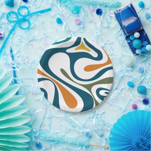 Mod Swirl Trippy Retro Modernes Abstraktes Muster Pappteller (Party)