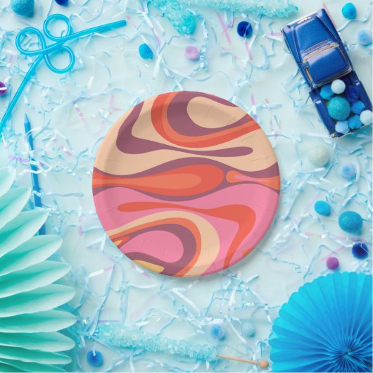 Mod Thang Trippy Retro Modernes Abstraktes Muster Pappteller (Party)