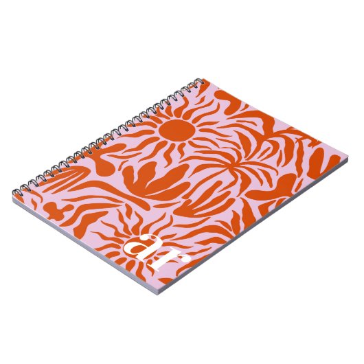 Mod Tropical Boho Pink + Orange Muster Monogramm Notizblock (Linke Seite)