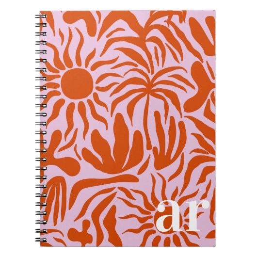Mod Tropical Boho Pink + Orange Muster Monogramm Notizblock (Vorderseite)
