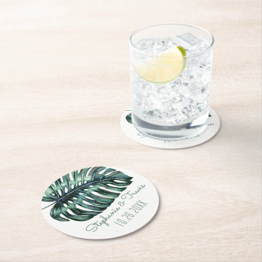 Mod Tropical Palm Leaf Monstera Runder Pappuntersetzer (Vor Ort)