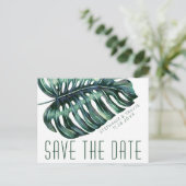 Mod Tropics Monstera Leaf Save the Date Postkarte (Stehend Vorderseite)