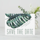 Mod Tropics Monstera Leaf Wedding Save The Date (Stehend Vorderseite)