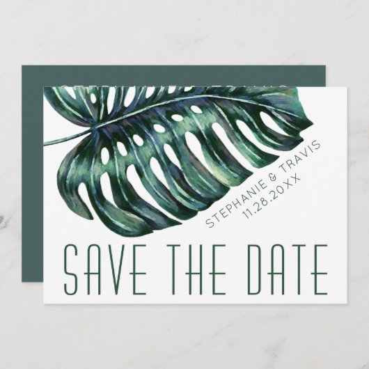 Mod Tropics Monstera Leaf Wedding Save The Date (Vorne/Hinten)